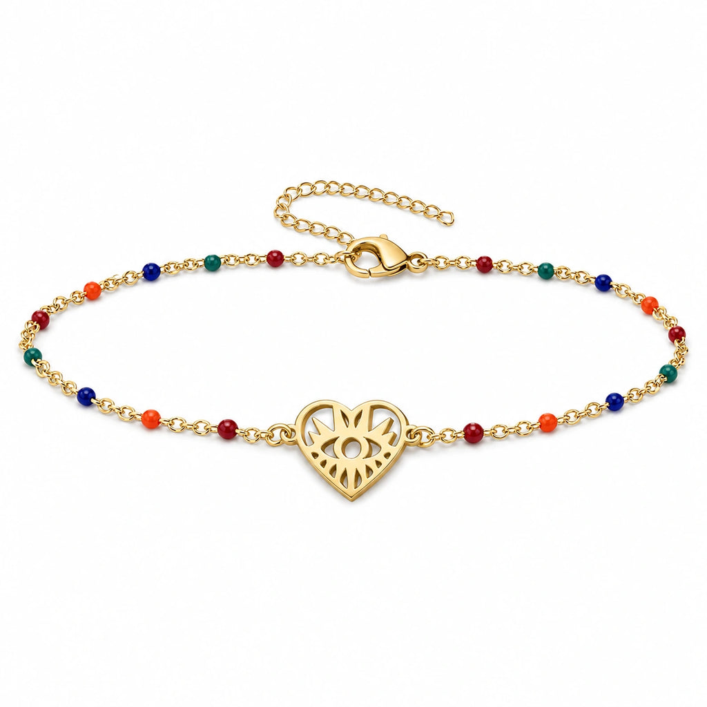 Pulsera Multicolor con Ojo Turco en Corazón sobre fondo blanco