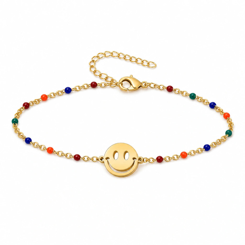 Pulsera Multicolor con Cara Sonriente en Acero Inoxidable sobre fondo blanco