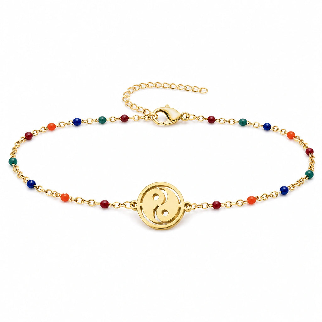 Pulsera Multicolor con Yin Yang en Acero Inoxidable sobre fondo blanco