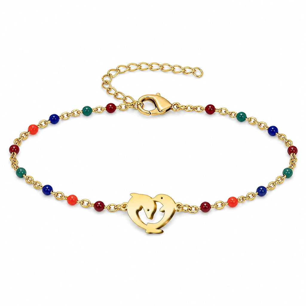 Pulsera Multicolor con Delfín en Acero Inoxidable sobre fondo blanco