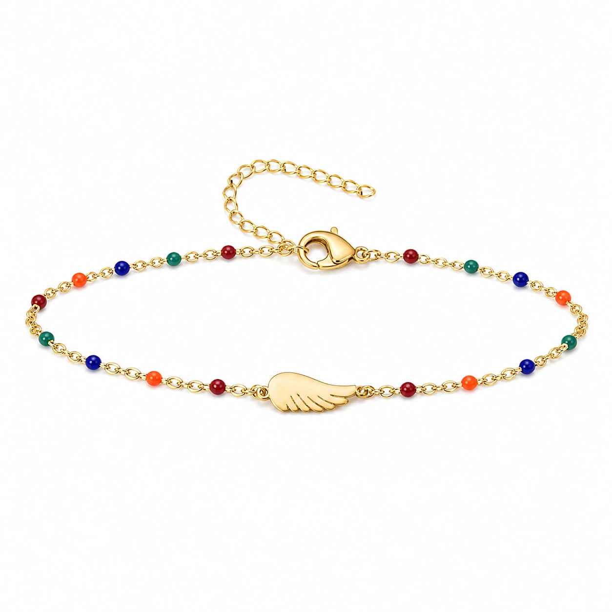 Pulsera Multicolor con Ala de Ángel en Acero Inoxidable sobre fondo blanco