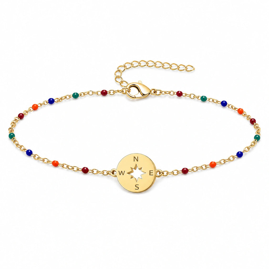 Pulsera Multicolor con Brújula en Acero Inoxidable sobre fondo blanco