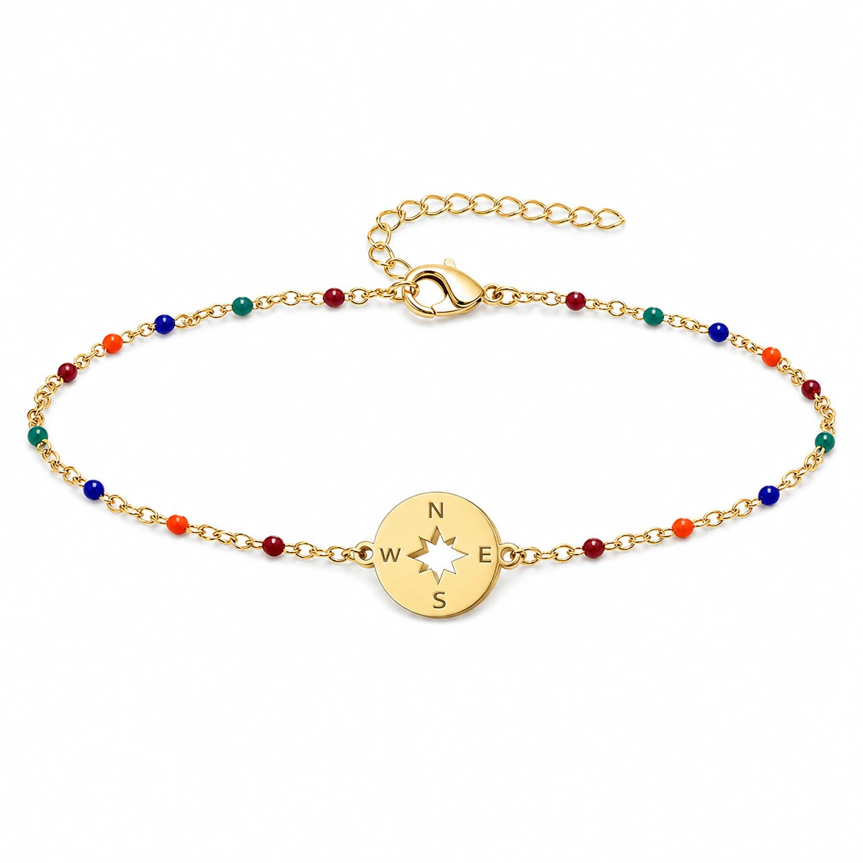 Pulsera Multicolor con Brújula en Acero Inoxidable sobre fondo blanco