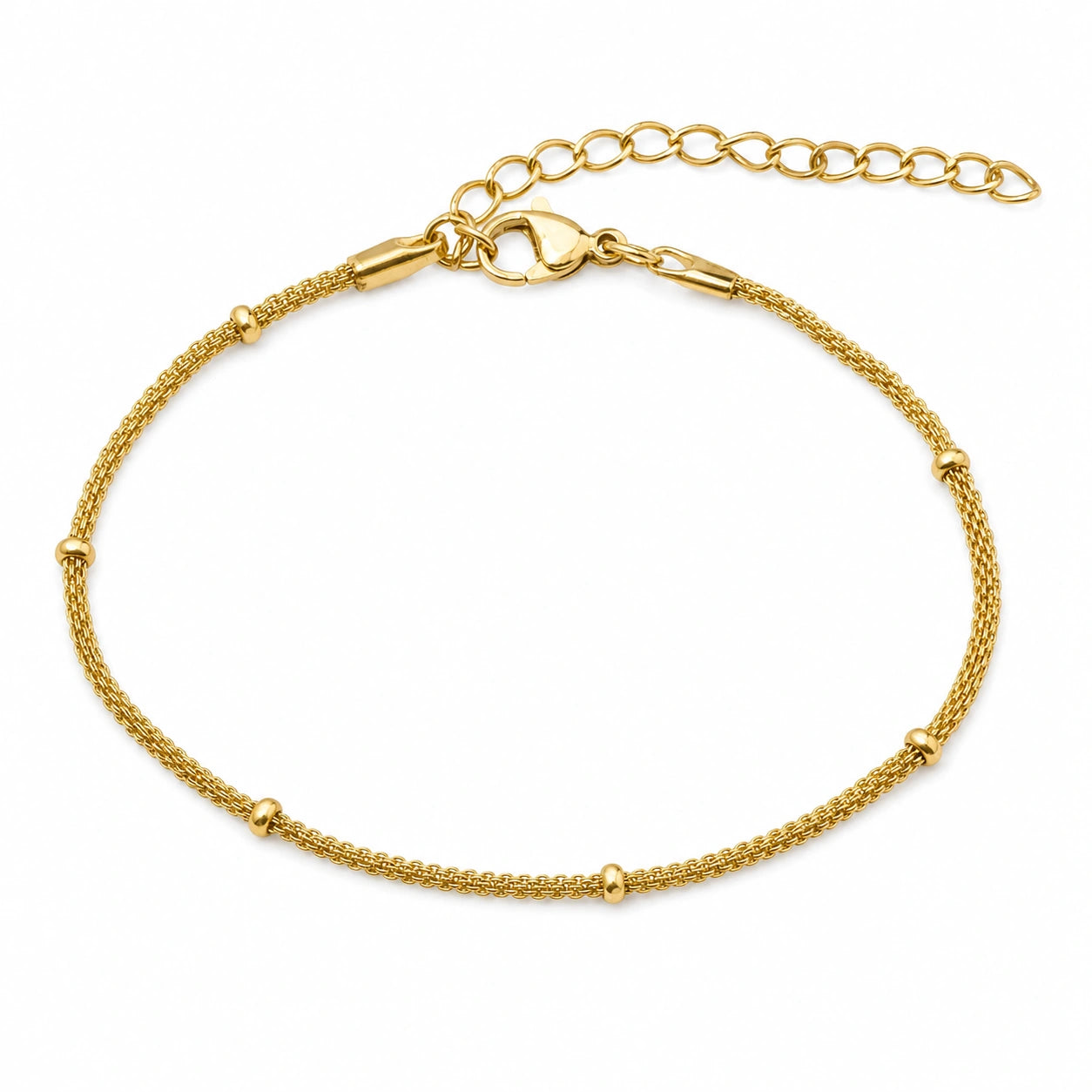 Pulsera de Cadena con Bolitas en Acero Inoxidable - Dorado sobre fondo blanco