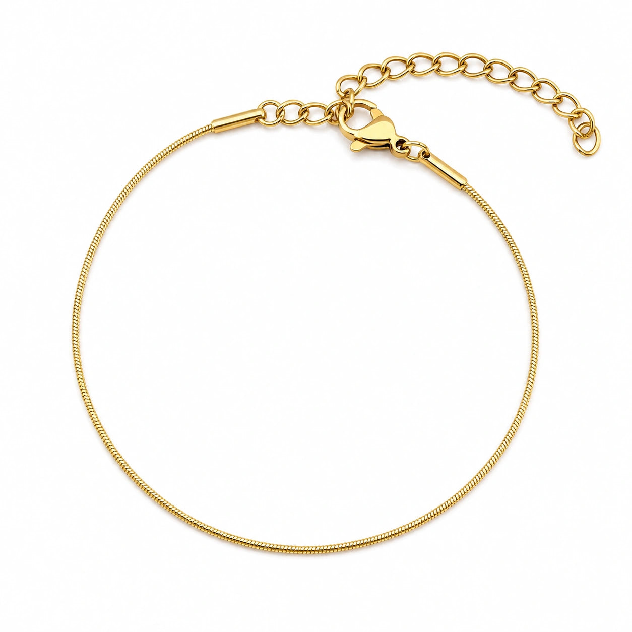 Pulsera de Cadena Serpiente Fina de 1 mm en Acero Inoxidable - Dorado sobre fondo blanco
