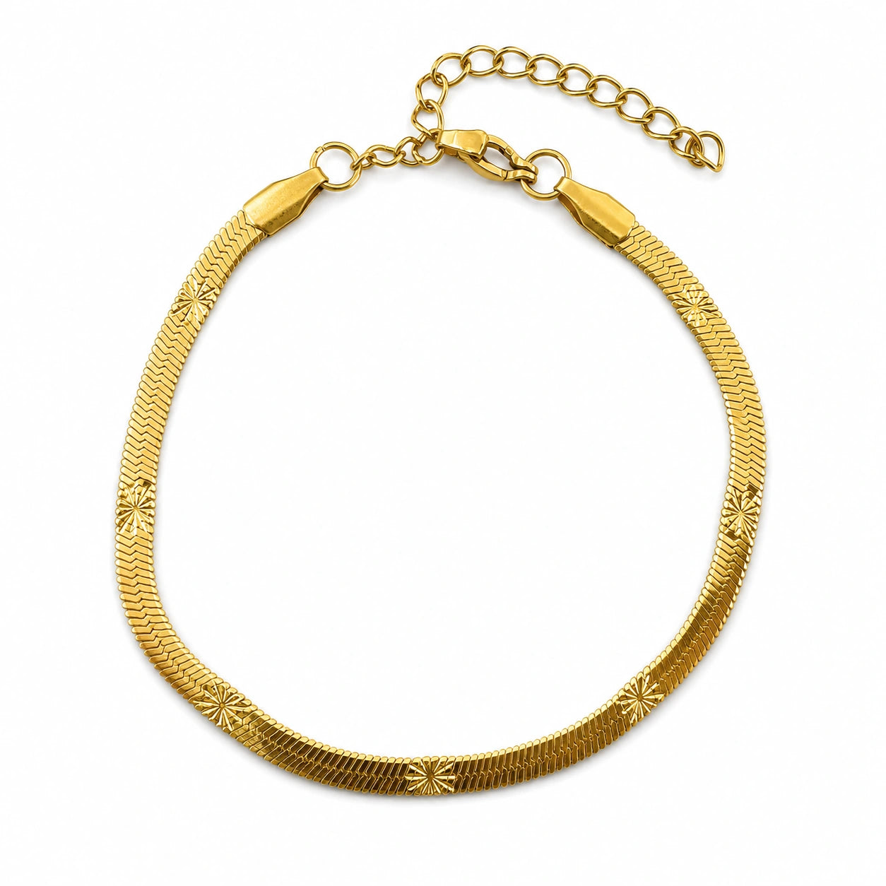 Pulsera de Cadena Serpiente con Detalles de 3 mm en Acero Inoxidable - Dorado sobre fondo blanco
