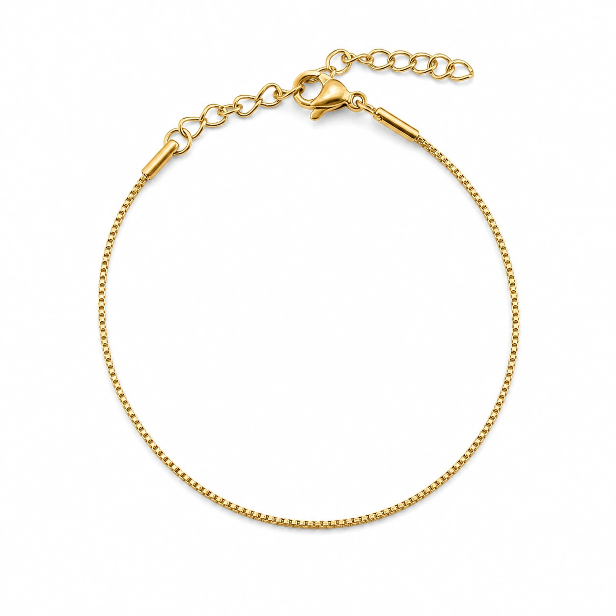 Pulsera de Cadena Veneciana Fina de 1 mm en Acero Inoxidable - Dorado sobre fondo blanco