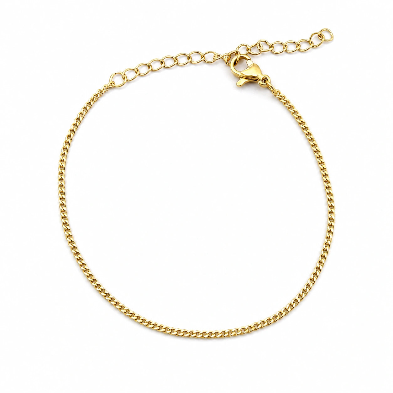 Pulsera de Cadena Eslabón Fino de 1 mm en Acero Inoxidable - Dorado sobre fondo blanco