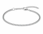 Pulsera de Cadena Barbada de 3 mm en Acero Inoxidable - Plateado sobre fondo blanco
