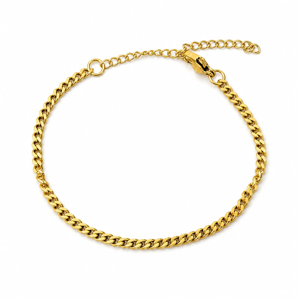 Pulsera de Cadena Barbada de 3 mm en Acero Inoxidable - Dorado sobre fondo blanco