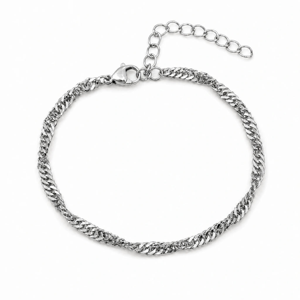 Pulsera de Cadena Trenzada de 3 mm en Acero Inoxidable - Plateado sobre fondo blanco