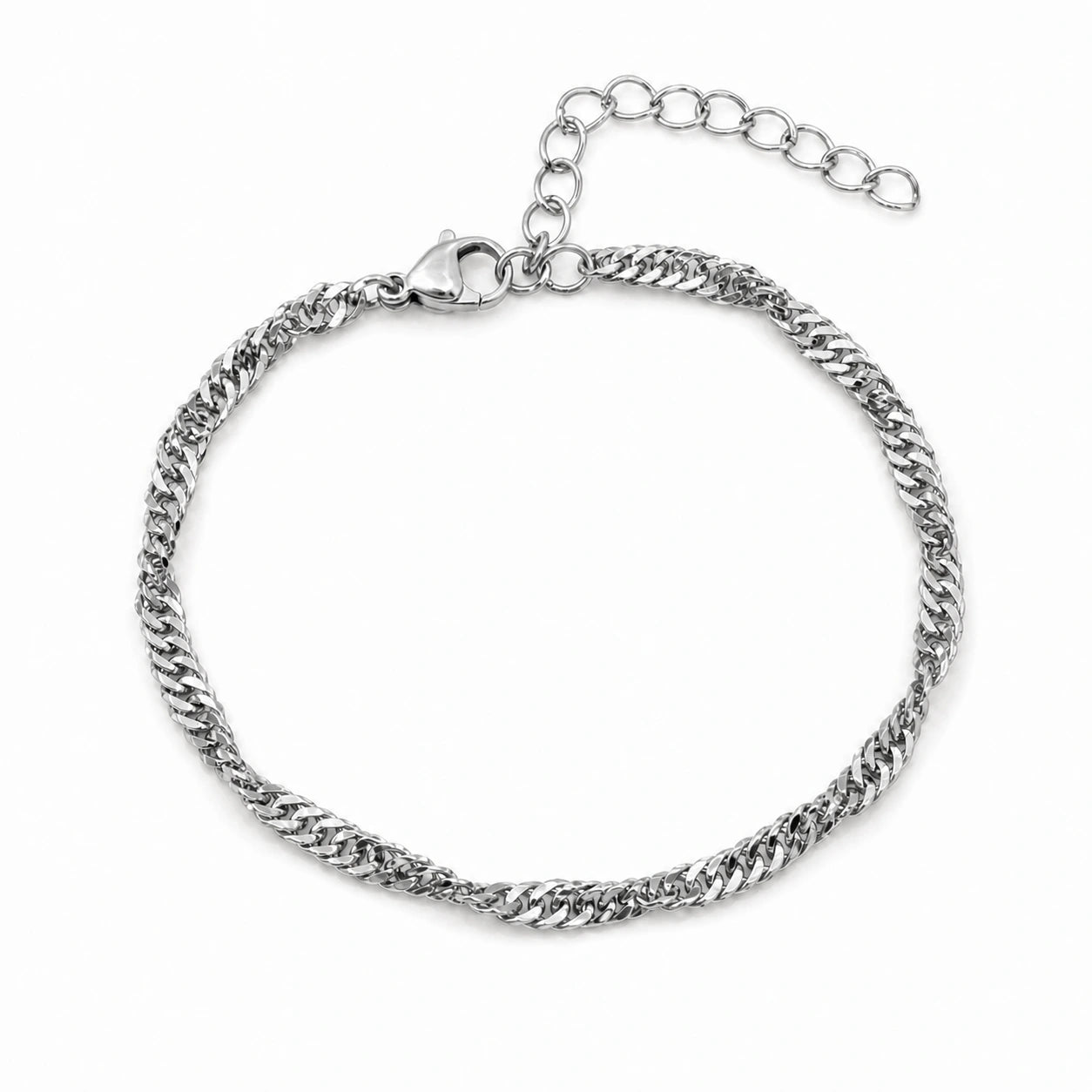 Pulsera de Cadena Trenzada de 3 mm en Acero Inoxidable - Plateado sobre fondo blanco