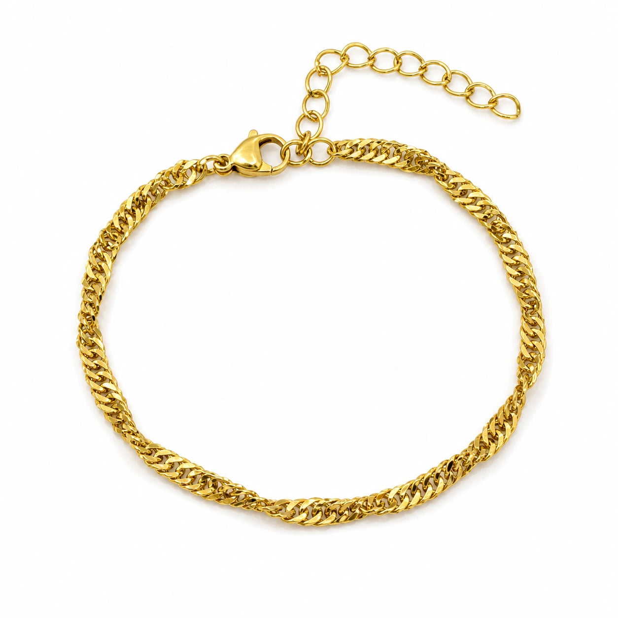 Pulsera de Cadena Trenzada de 3 mm en Acero Inoxidable - Dorado sobre fondo blanco
