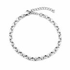 Pulsera de Cadena Eslabón Redondo de 4 mm en Acero Inoxidable - Plateado sobre fondo blanco