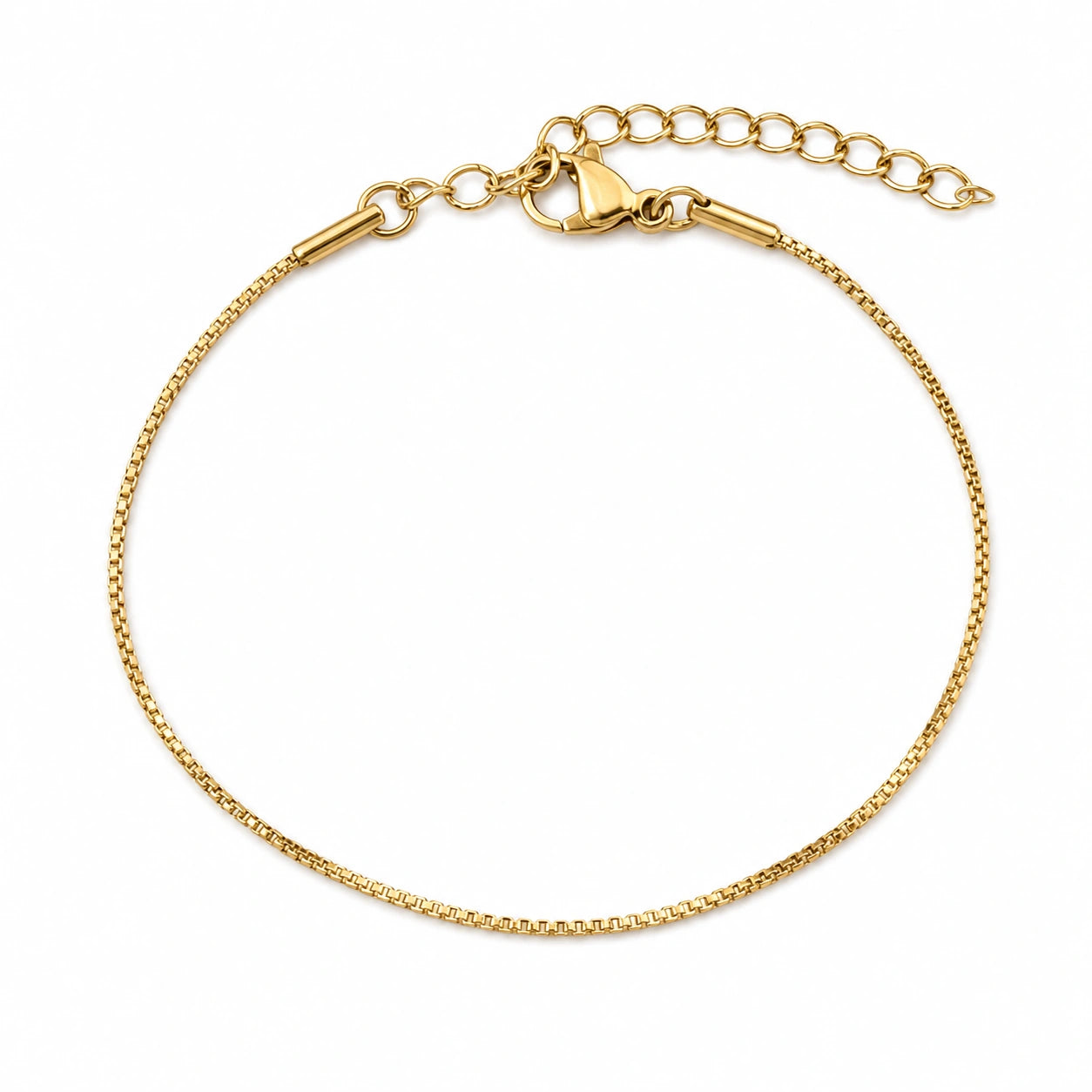 Pulsera de Cadena Fina de 1 mm en Acero Inoxidable - Dorado sobre fondo blanco