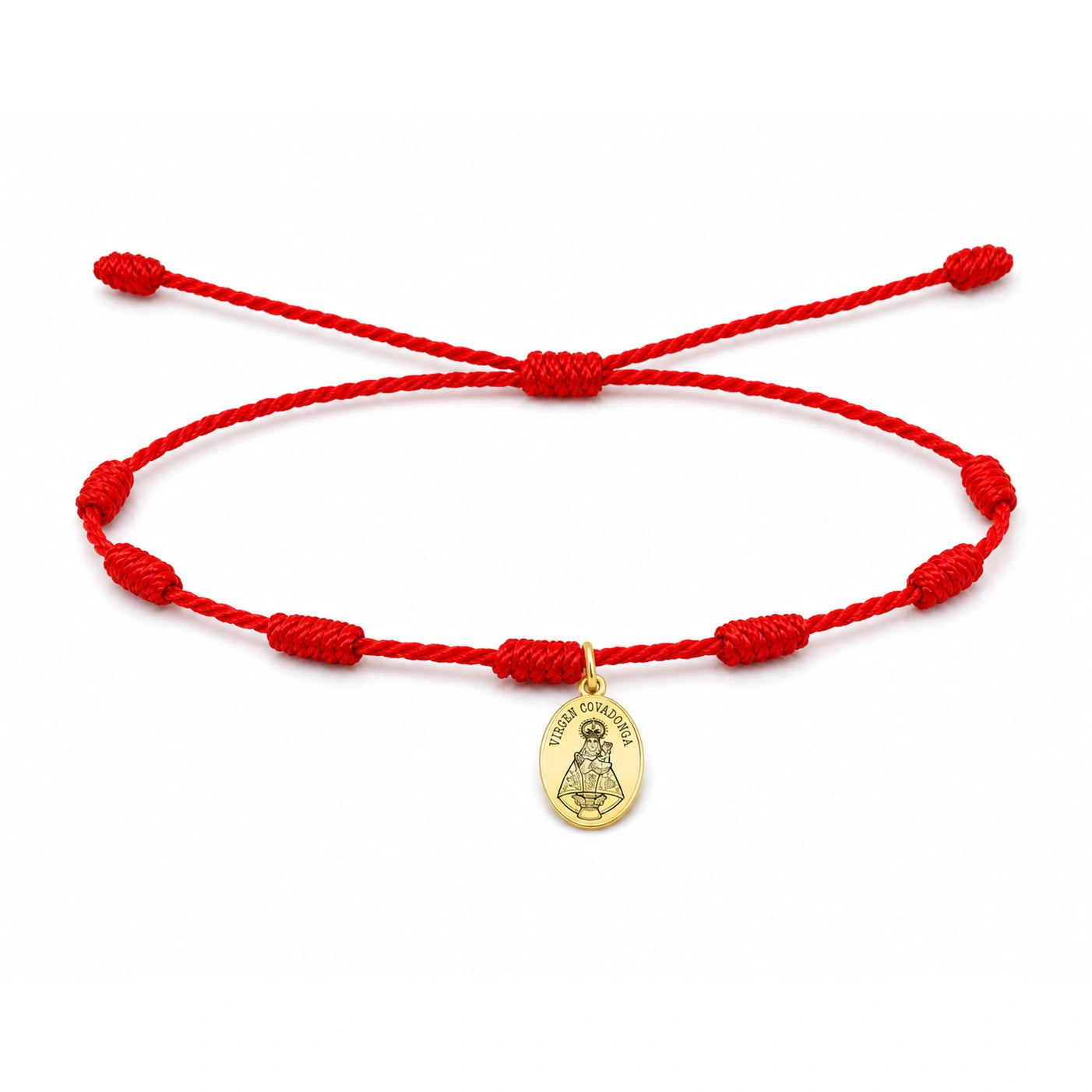 Pulsera de 7 Nudos con Medalla Virgen de Covadonga en Acero Inoxidable sobre fondo blanco