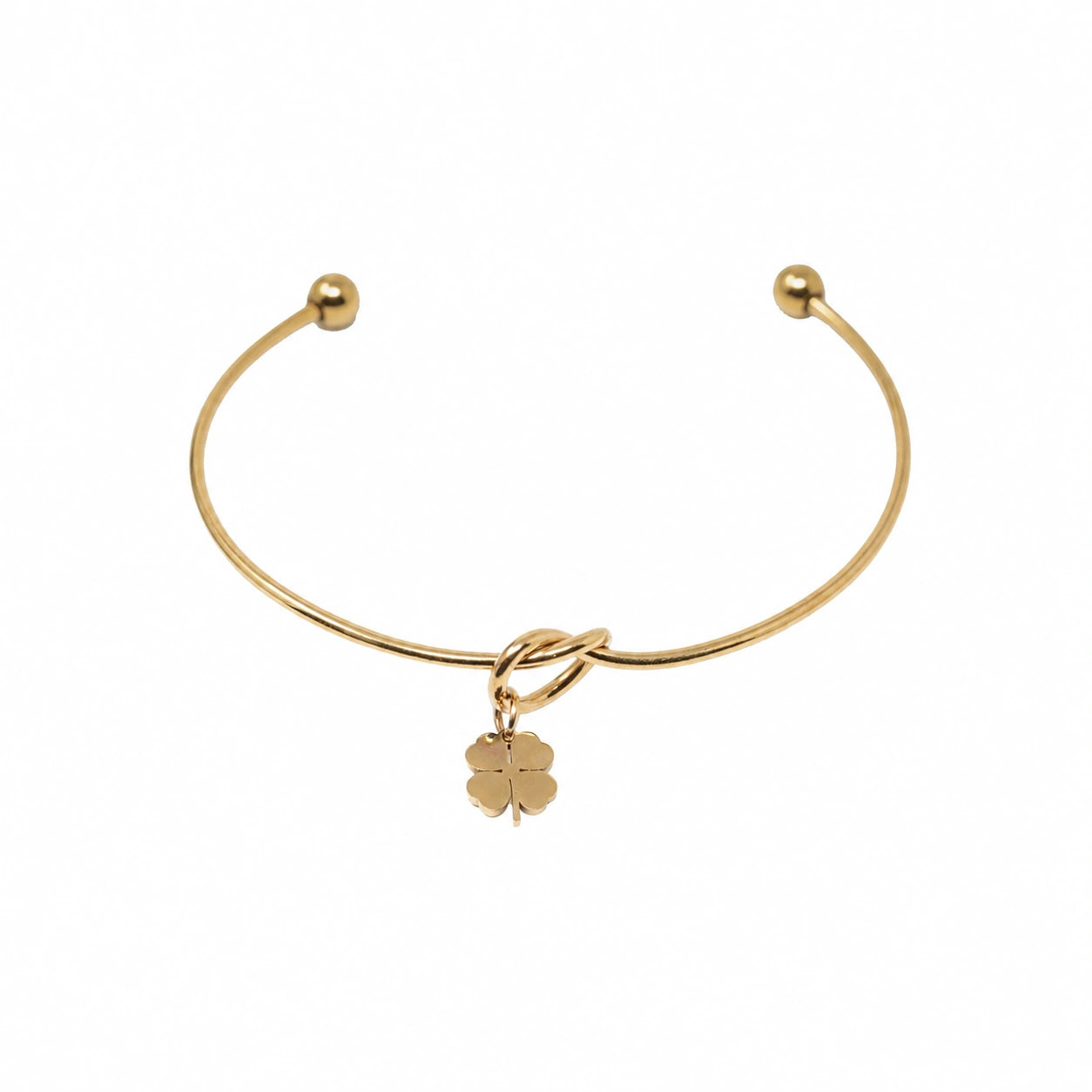 Brazalete Nudo con Trébol en Acero Inoxidable - Dorado sobre fondo blanco