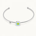 Brazalete Ojo Turco con Circonitas en Acero Inoxidable - Plateado sobre fondo blanco