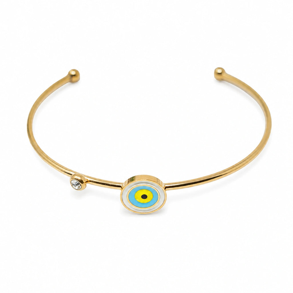 Brazalete Ojo Turco con Circonitas en Acero Inoxidable - Dorado sobre fondo blanco