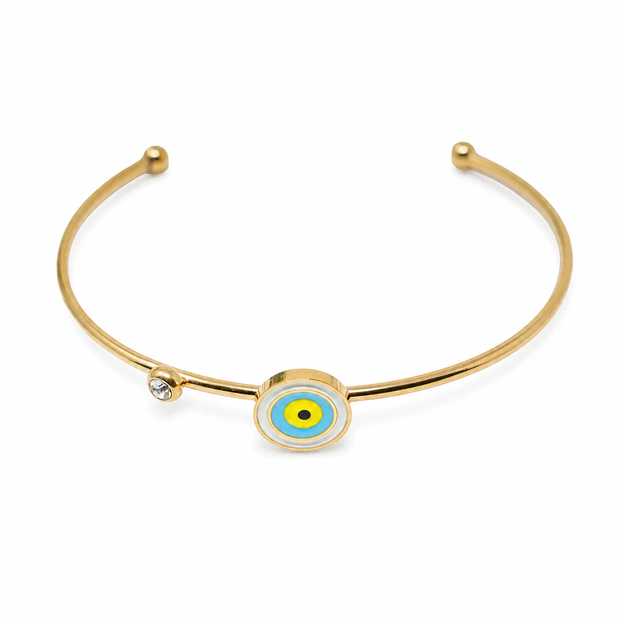 Brazalete Ojo Turco con Circonitas en Acero Inoxidable - Dorado sobre fondo blanco