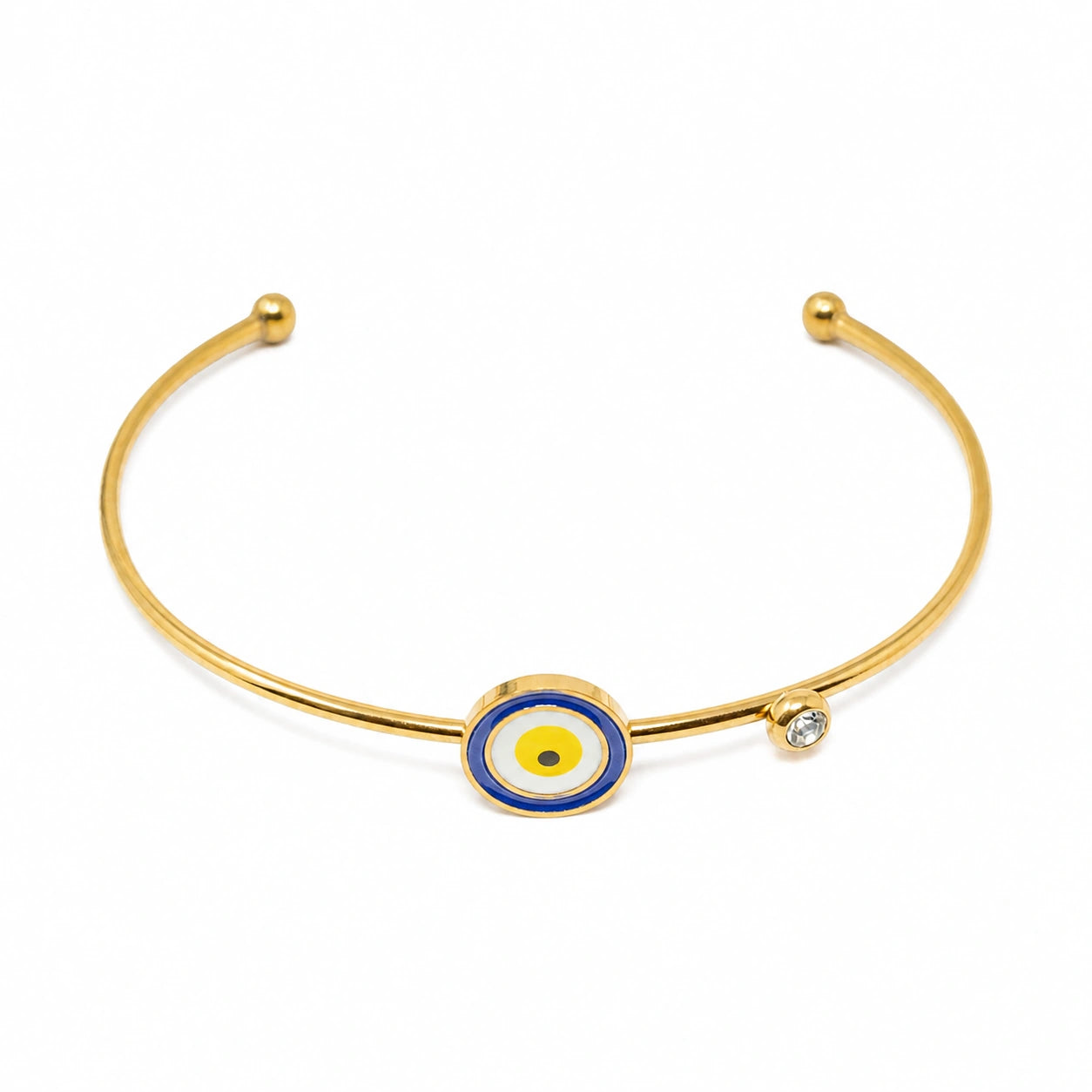 Brazalete Ojo Turco Central en Acero Inoxidable - Dorado sobre fondo blanco