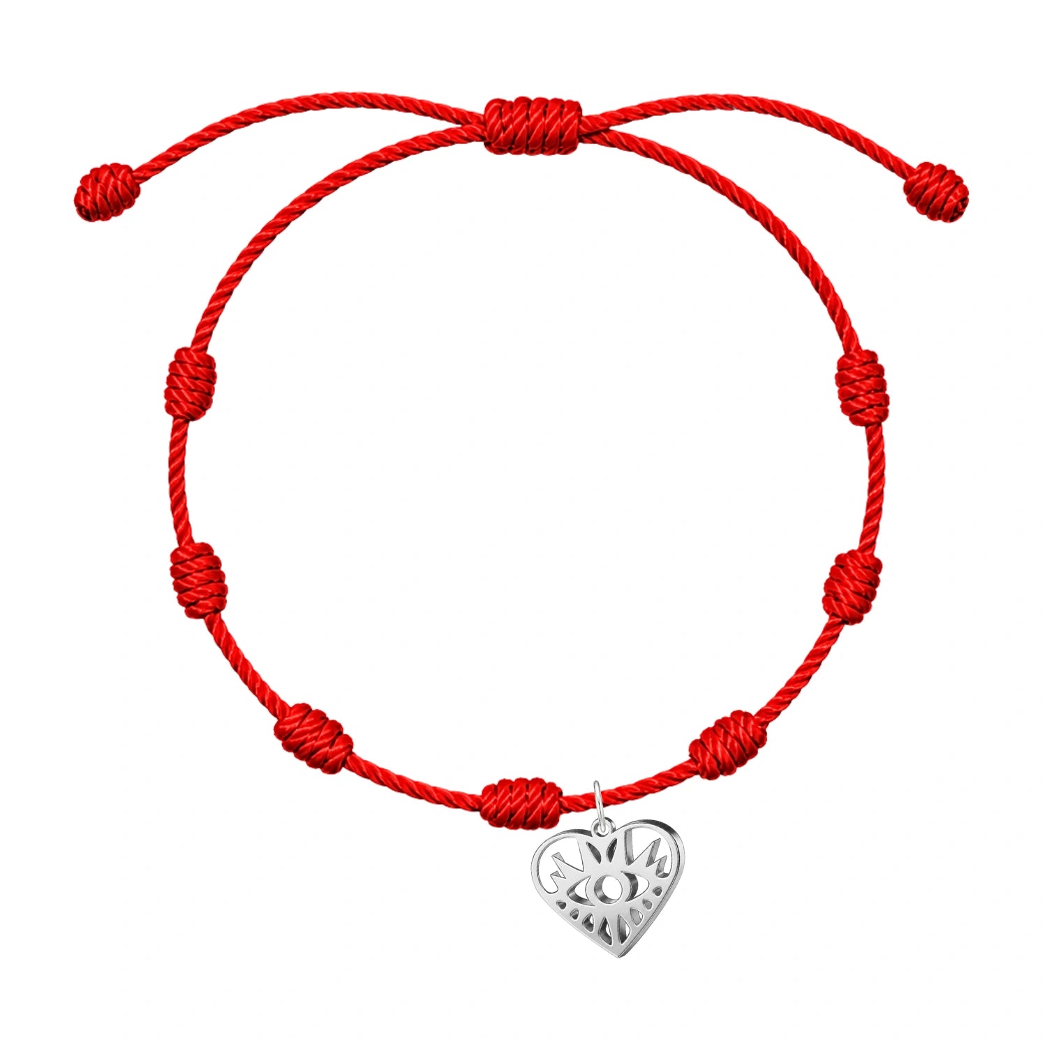 Pulsera 7 Nudos con Ojo Turco en Forma de Corazón Acero - Plateado sobre fondo blanco