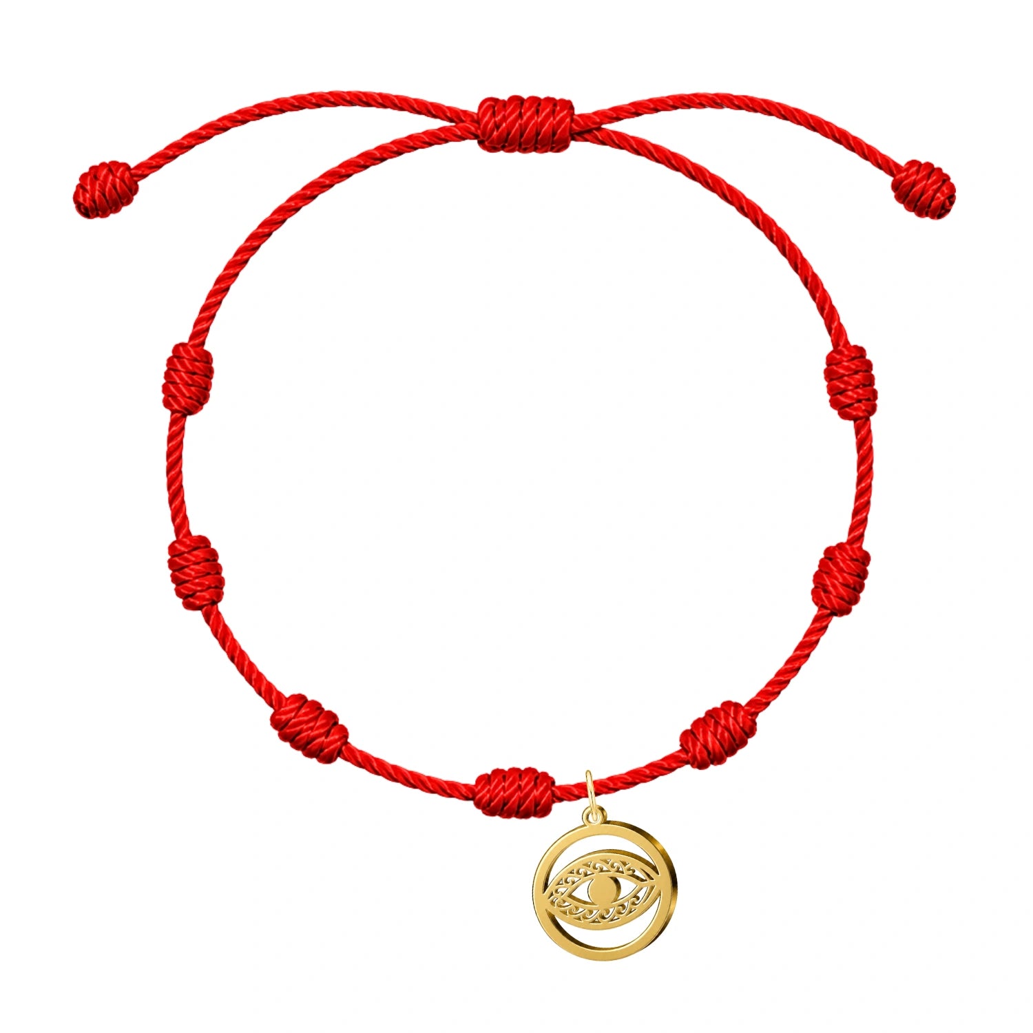 Pulsera 7 Nudos con Ojo Turco Calado en Acero - Dorado sobre fondo blanco