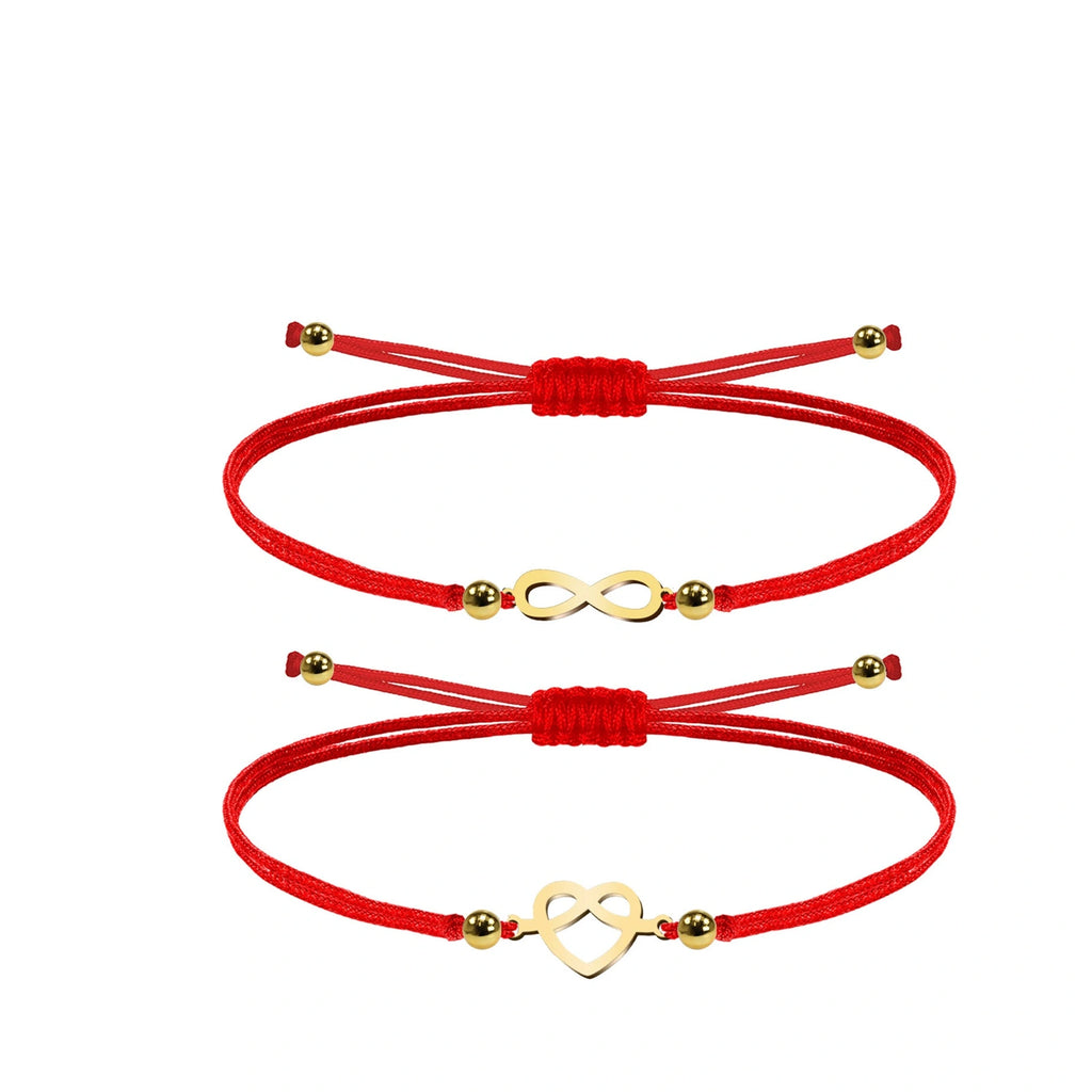 Pulsera de Hilo con Corazón e Infinito en Acero Inoxidable - Dorado sobre fondo blanco