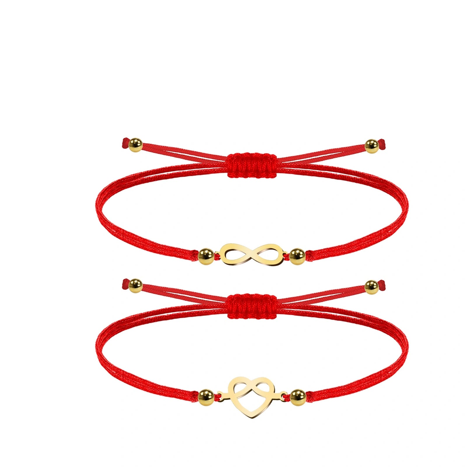 Pulsera de Hilo con Corazón e Infinito en Acero Inoxidable - Dorado sobre fondo blanco