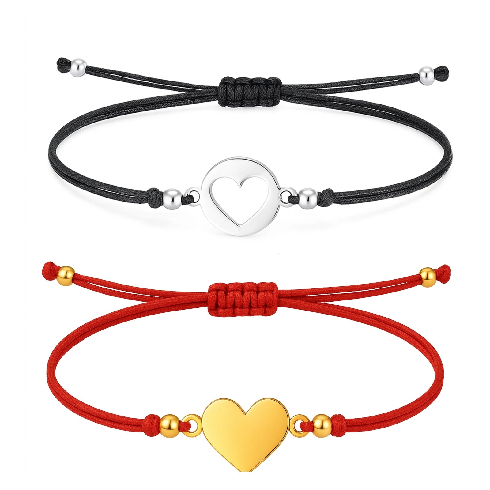 Pulsera de Hilo con Corazón en Acero Inoxidable sobre fondo blanco