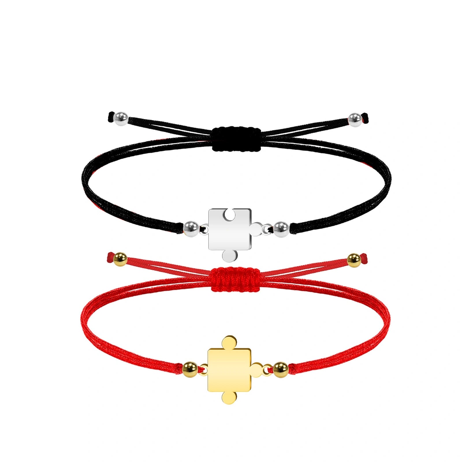 Pulsera de Hilo Encerado con Piezas de Rompecabezas en Acero Inoxidable sobre fondo blanco