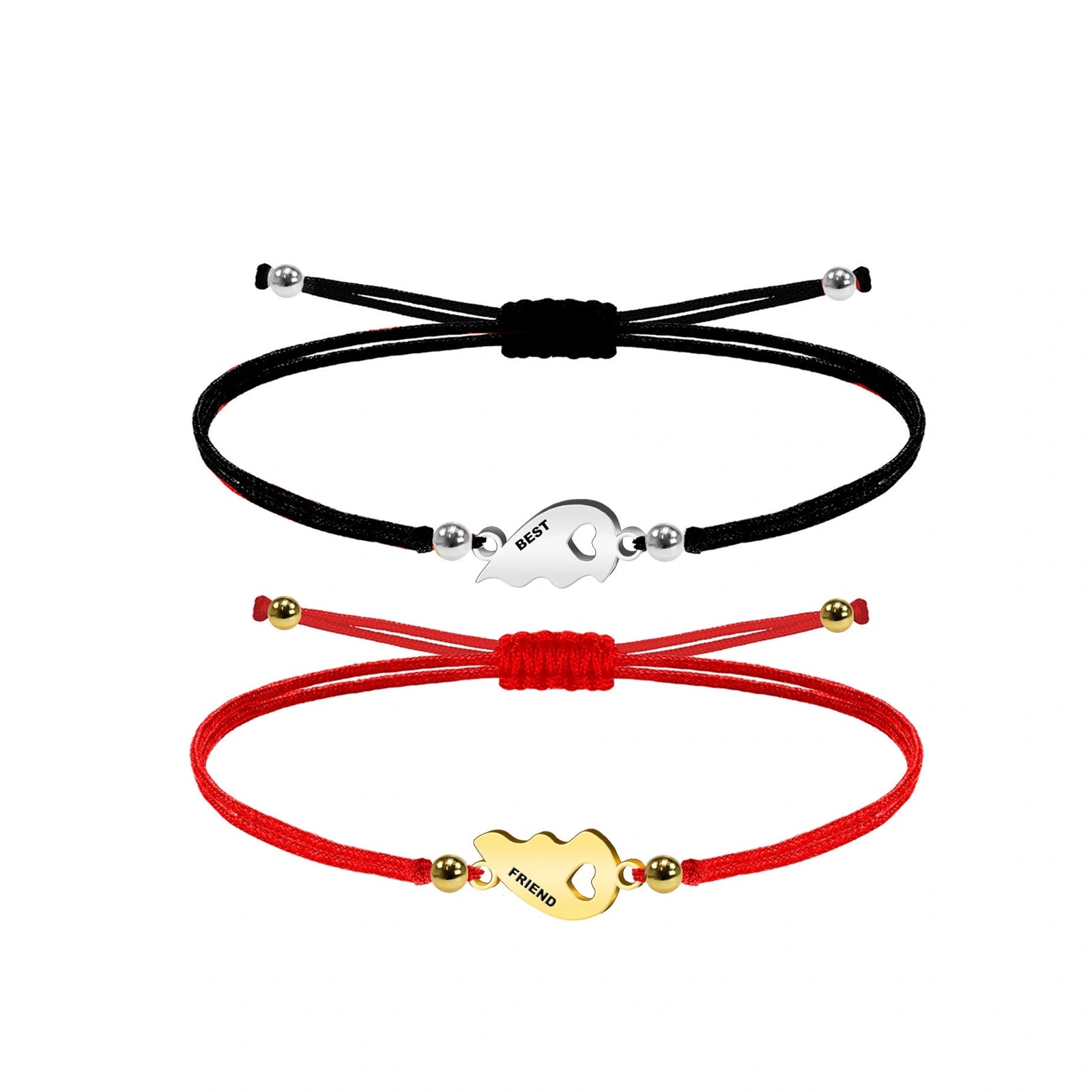 Pulsera de Hilo con Medio Corazón en Acero Inoxidable sobre fondo blanco