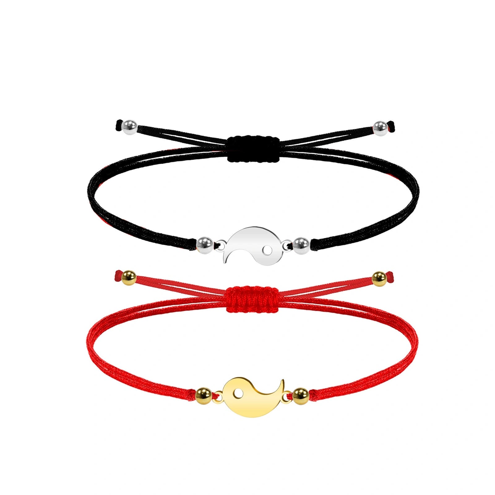 Pulsera de Hilo Encerado con Yin Yang en Acero Inoxidable sobre fondo blanco