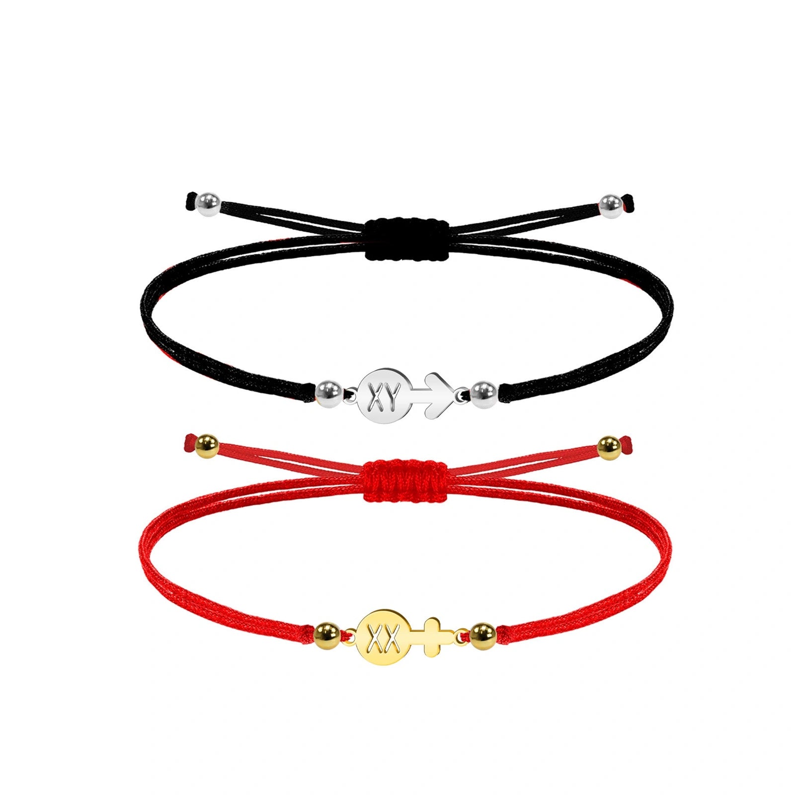 Pulsera de Hilo Encerado con Símbolos Masculino y Femenino sobre fondo blanco
