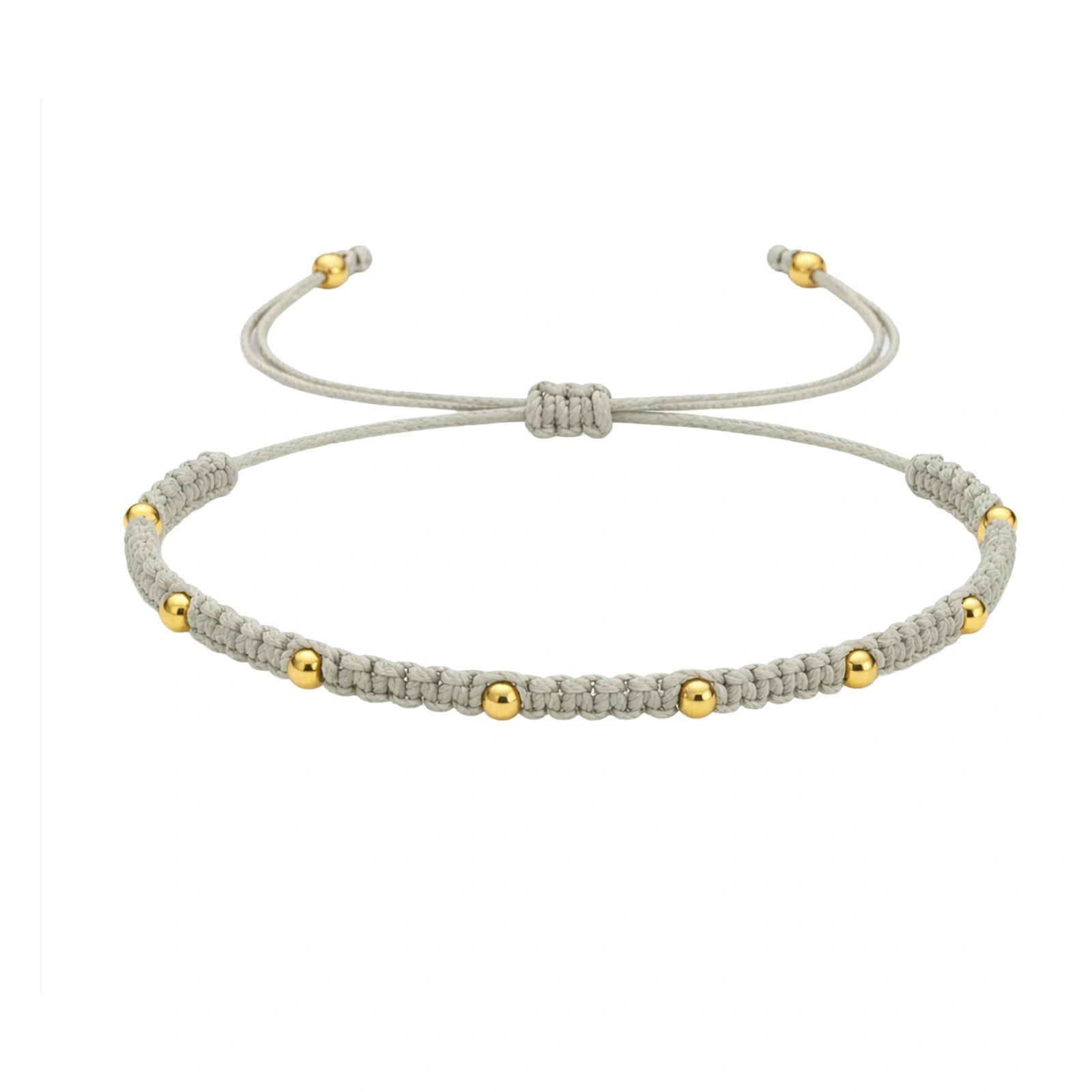 Pulsera de Hilo Encerado con Cuentas de Acero Inoxidable - Gris Claro sobre fondo blanco