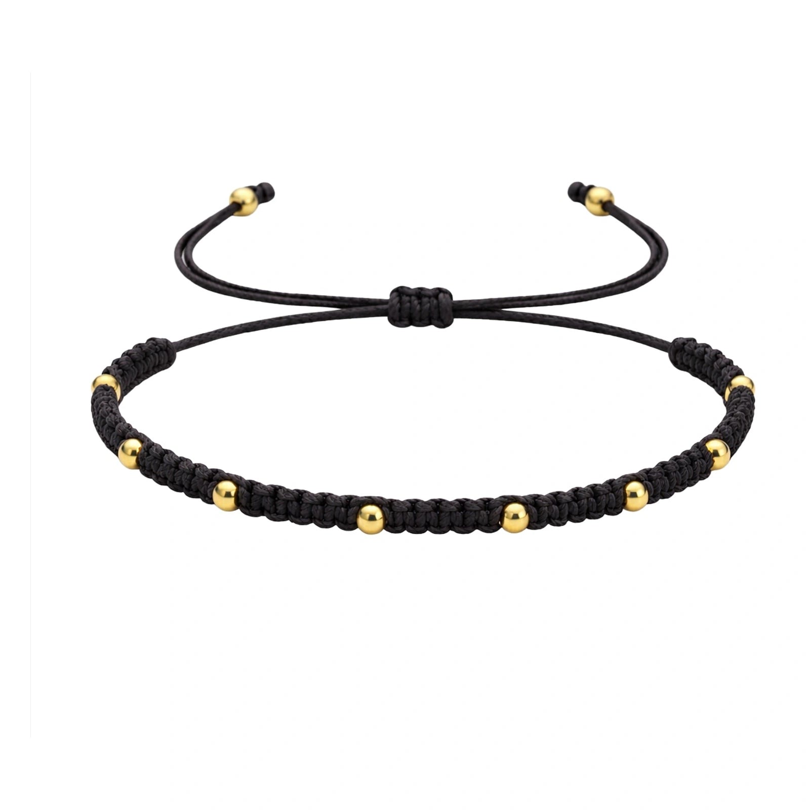 Pulsera de Hilo Encerado con Cuentas de Acero Inoxidable - Negro sobre fondo blanco