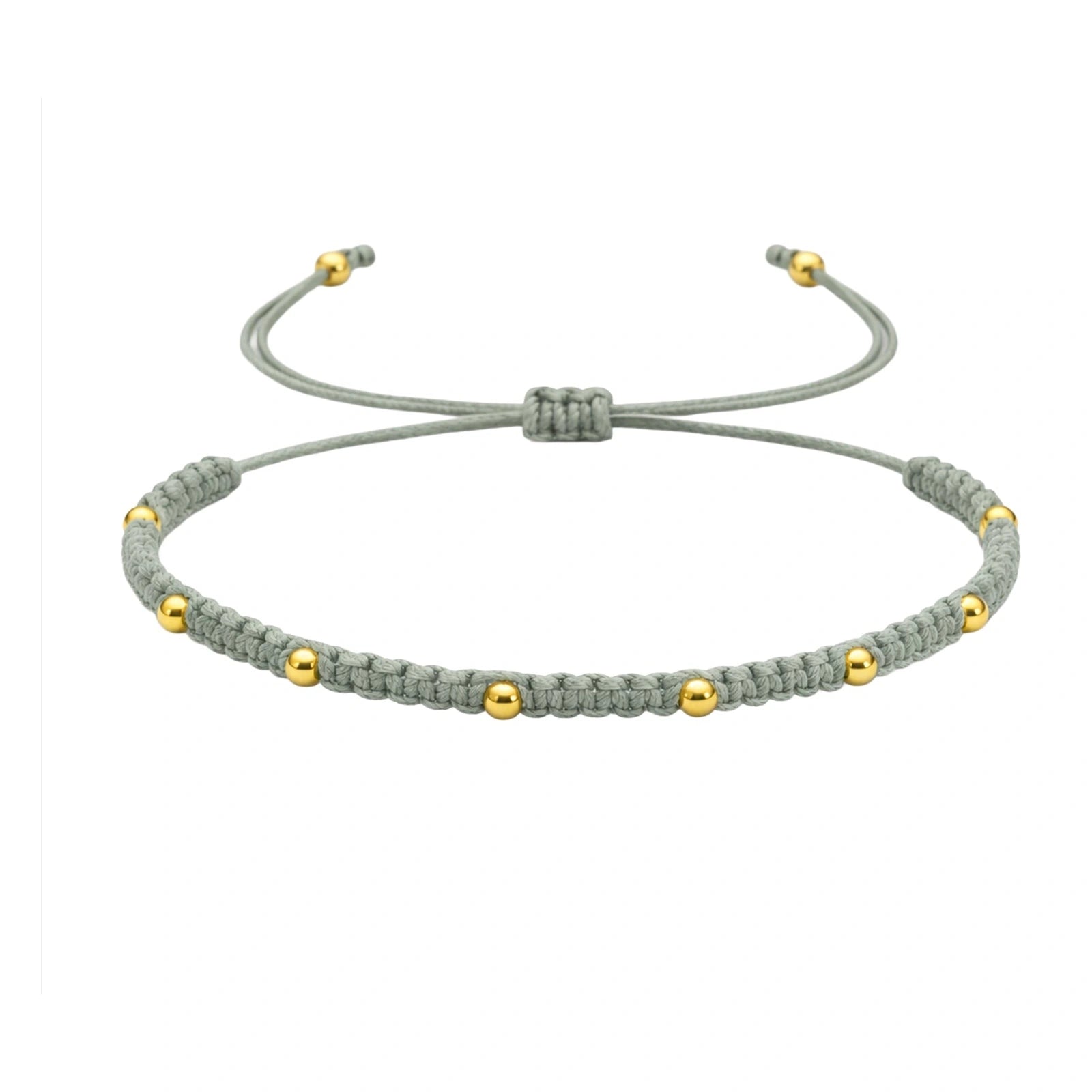 Pulsera de Hilo Encerado con Cuentas de Acero Inoxidable - Verde Salvia sobre fondo blanco