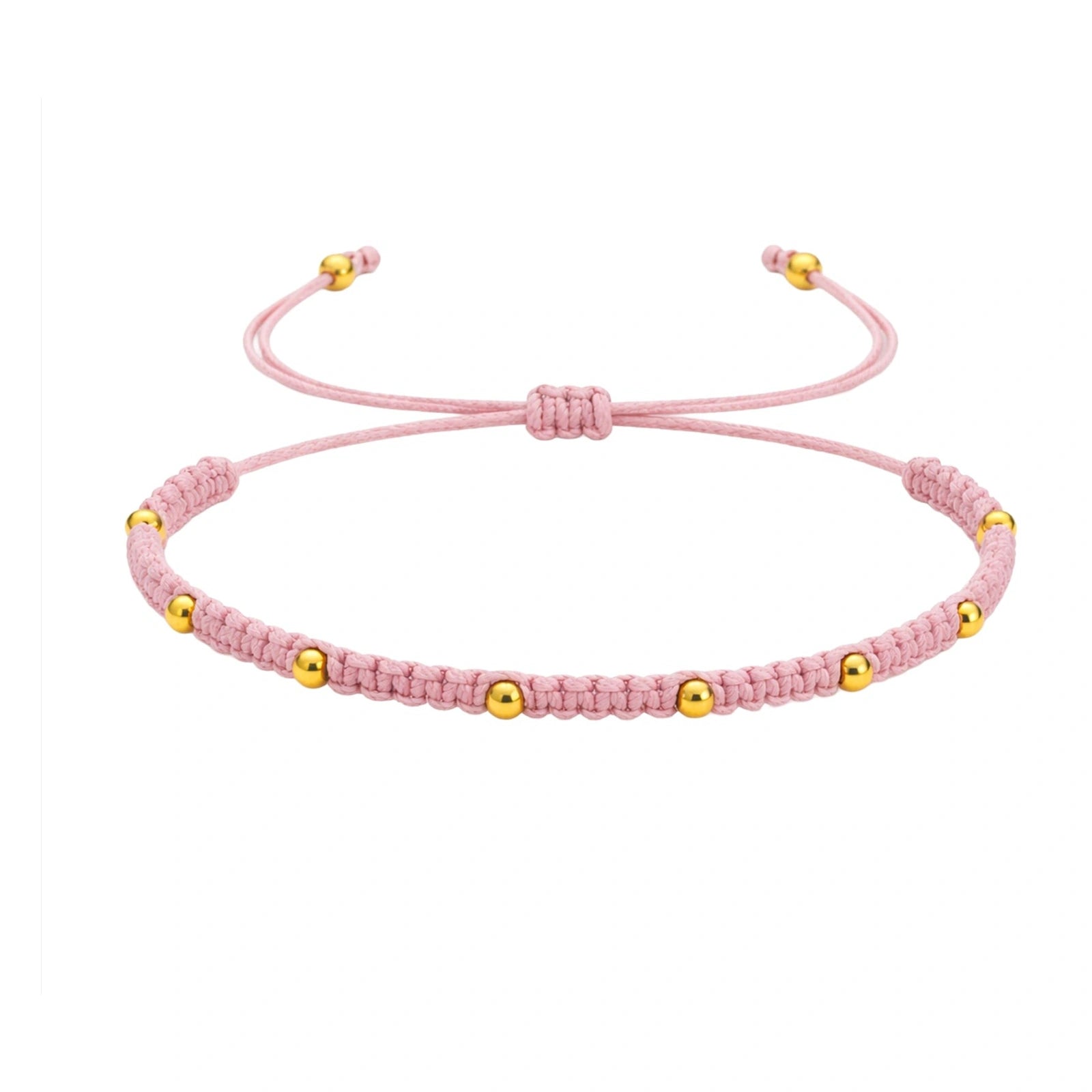 Pulsera de Hilo Encerado con Cuentas de Acero Inoxidable - Coral sobre fondo blanco