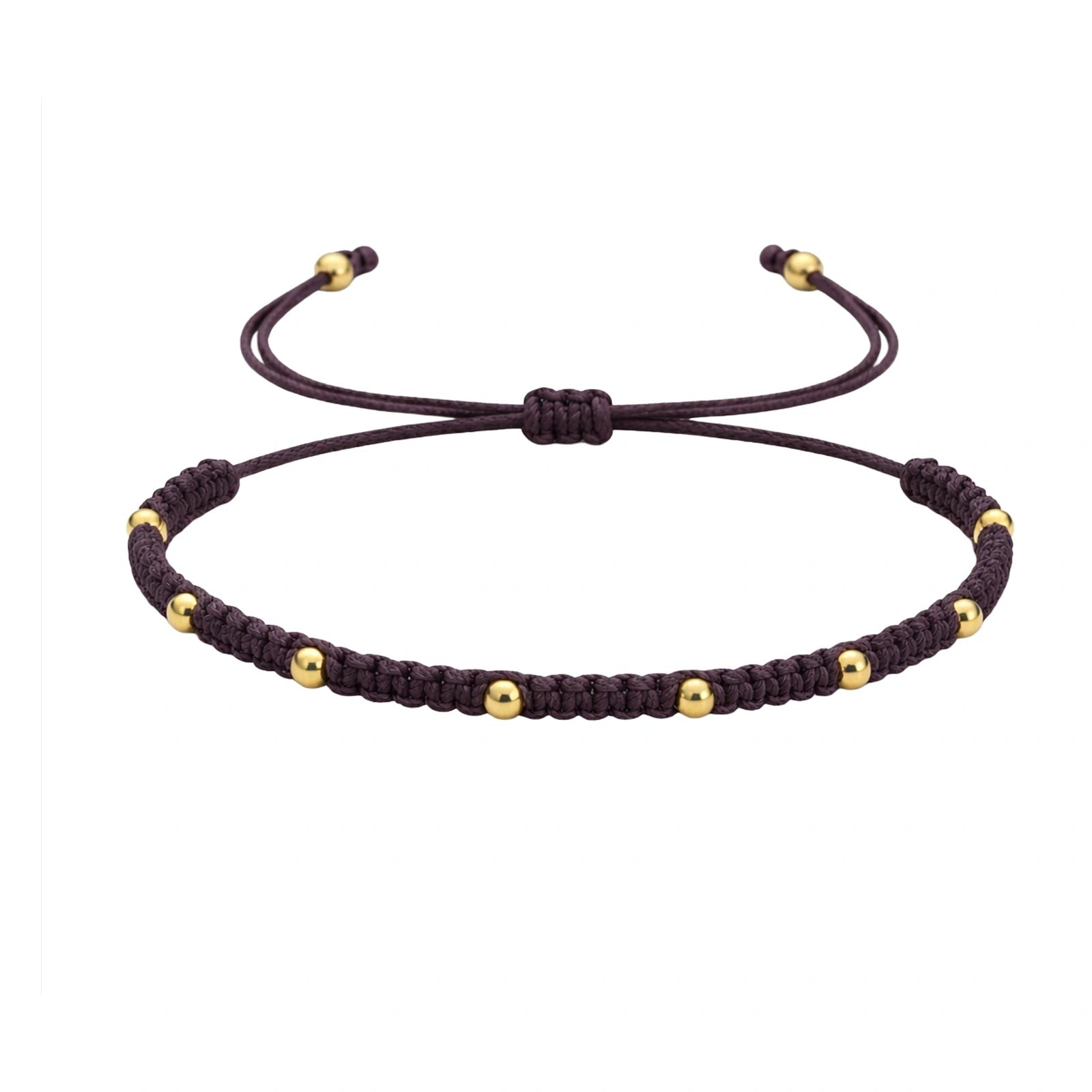 Pulsera de Hilo Encerado con Cuentas de Acero Inoxidable - Púrpura sobre fondo blanco