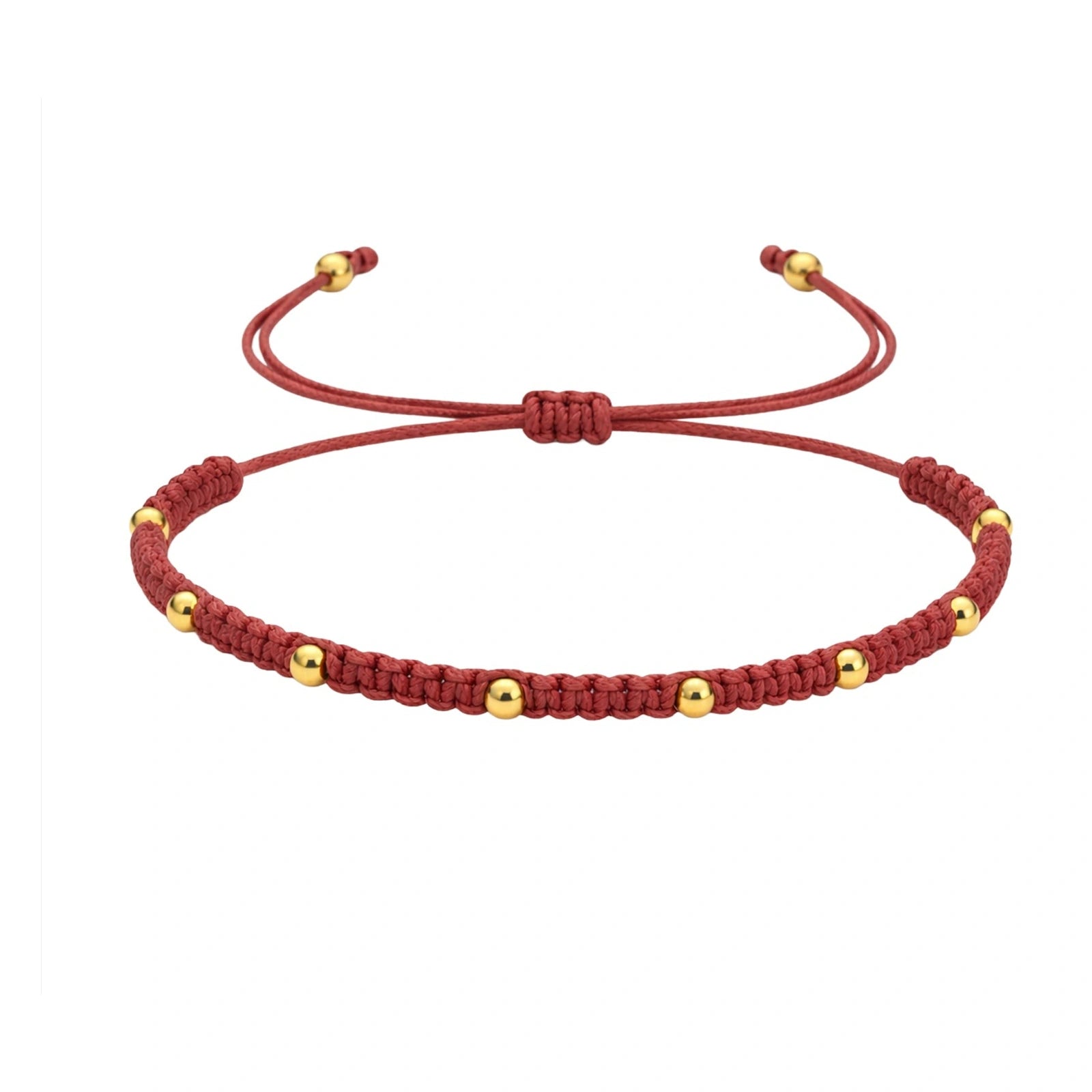 Pulsera de Hilo Encerado con Cuentas de Acero Inoxidable - Rojo sobre fondo blanco