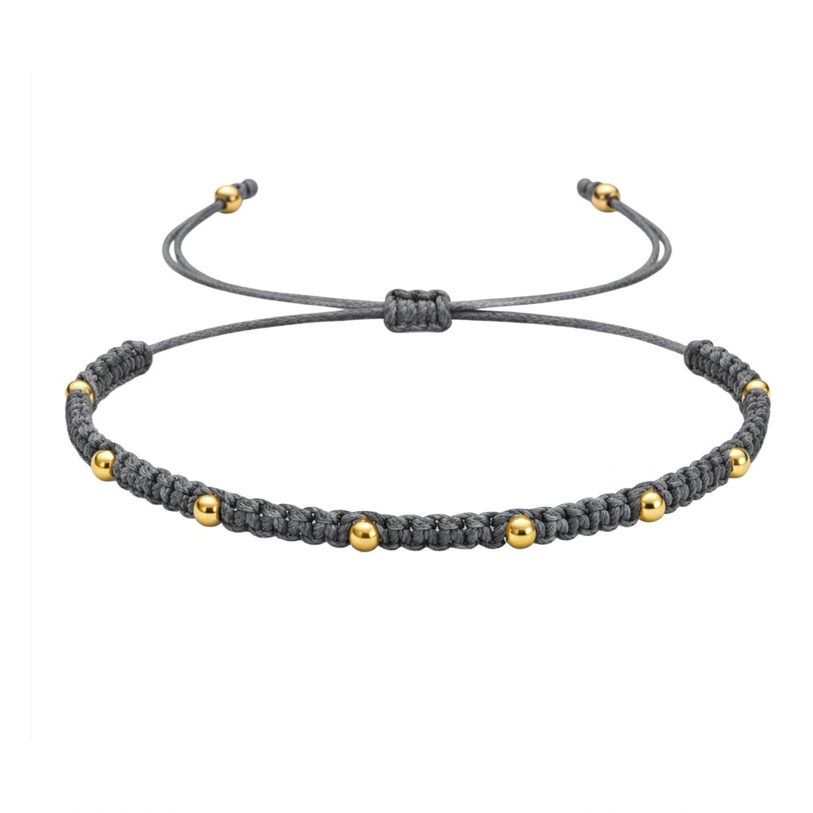 Pulsera de Hilo Encerado con Cuentas de Acero Inoxidable - Gris sobre fondo blanco
