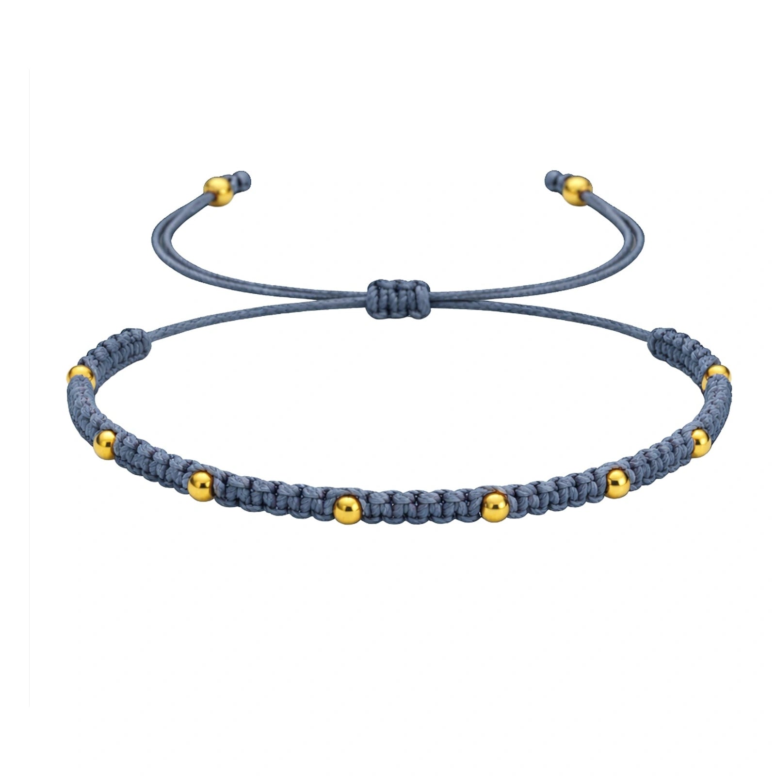 Pulsera de Hilo Encerado con Cuentas de Acero Inoxidable - Azul Marino sobre fondo blanco