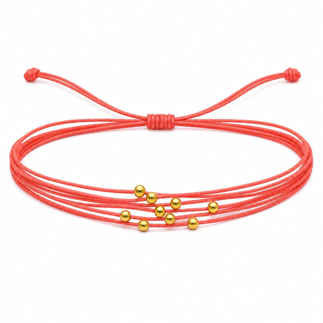 Pulsera Multihilo Encerado con Cuentas de Acero Inoxidable - Coral sobre fondo blanco