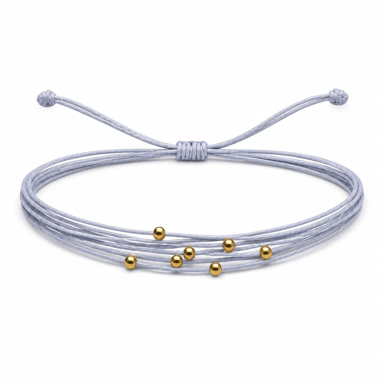 Pulsera Multihilo Encerado con Cuentas de Acero Inoxidable - Gris Claro sobre fondo blanco