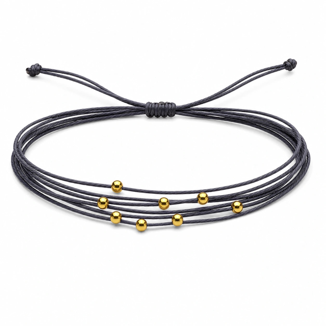 Pulsera Multihilo Encerado con Cuentas de Acero Inoxidable - Gris sobre fondo blanco