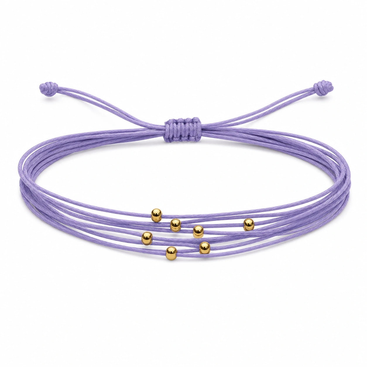 Pulsera Multihilo Encerado con Cuentas de Acero Inoxidable - Violeta sobre fondo blanco