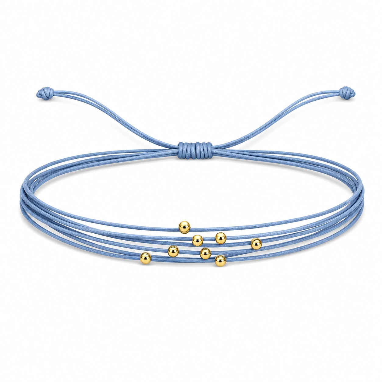 Pulsera Multihilo Encerado con Cuentas de Acero Inoxidable - Azul sobre fondo blanco