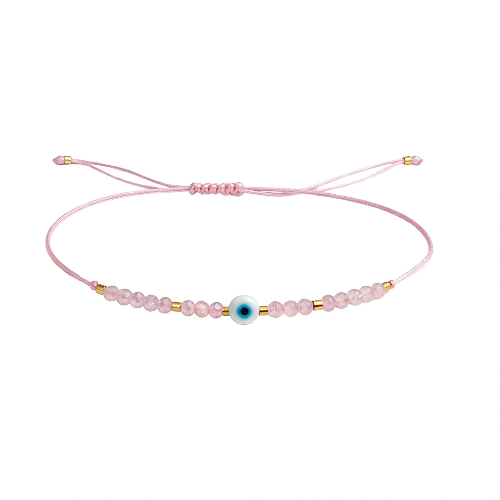 Pulsera de Hilo con Cuentas y Ojo Turco - Rosa sobre fondo blanco