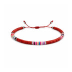 Pulsera de Hilo Encerado con Cuentas Heishi Multicolor - Rojo sobre fondo blanco