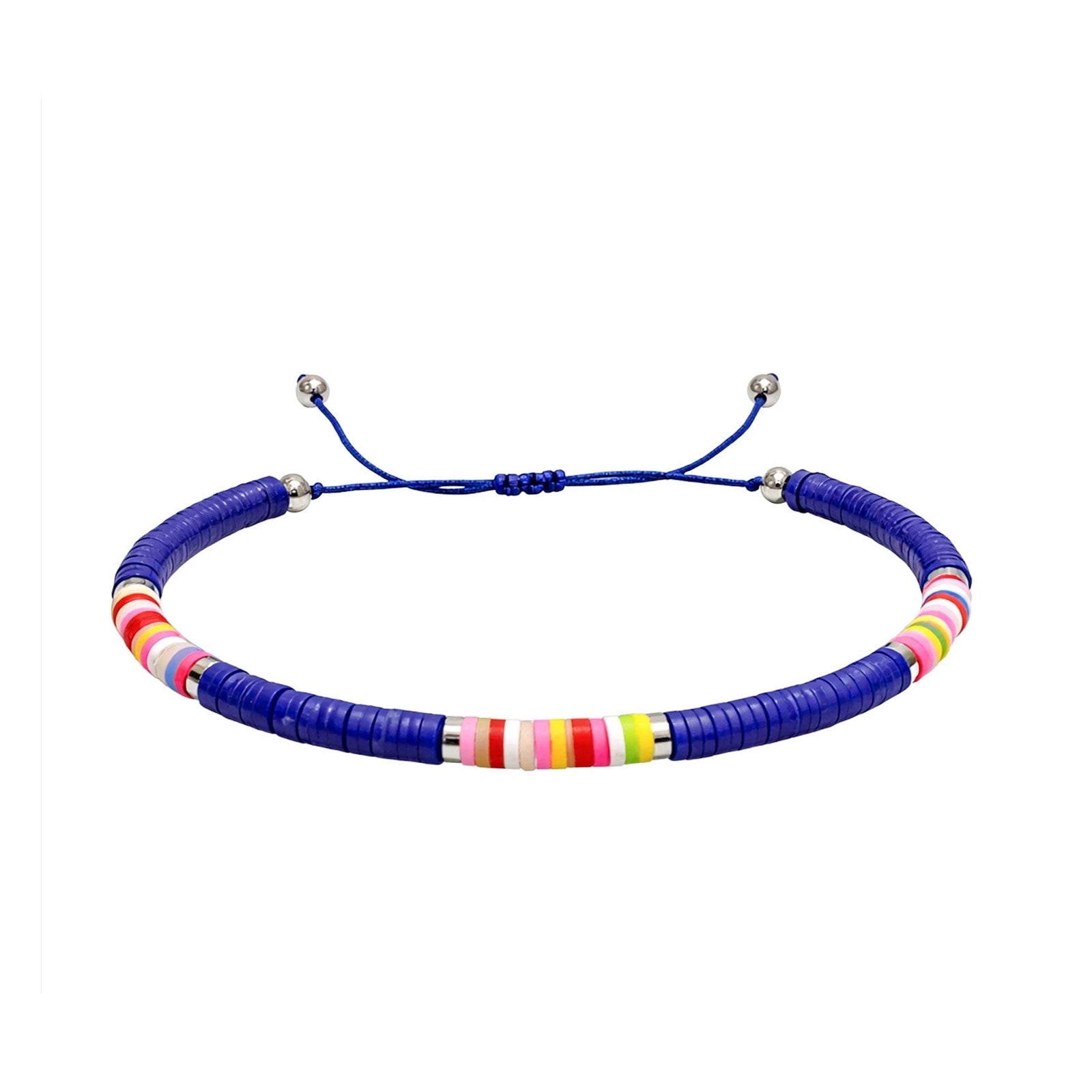 Pulsera de Hilo Encerado con Cuentas Heishi Multicolor - Azul Marino sobre fondo blanco